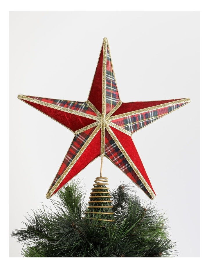 Heirloom Christmas Tartan Star Tree Topper 34cm in Multi