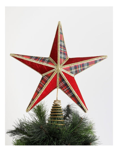 Heirloom Christmas Tartan Star Tree Topper 34cm in Multi