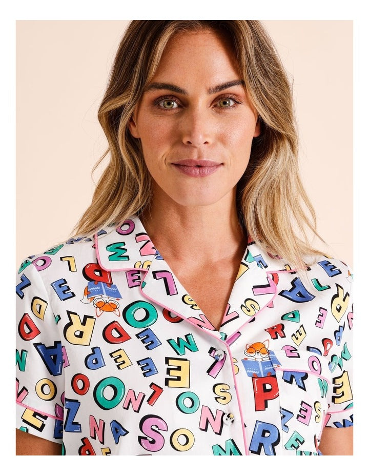 Short Sleeve PJ Set in Fox Letters