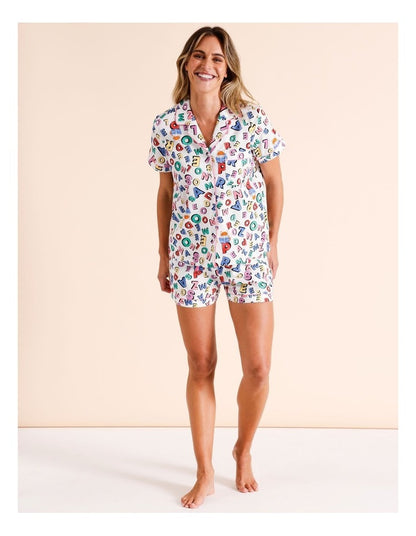 Short Sleeve PJ Set in Fox Letters