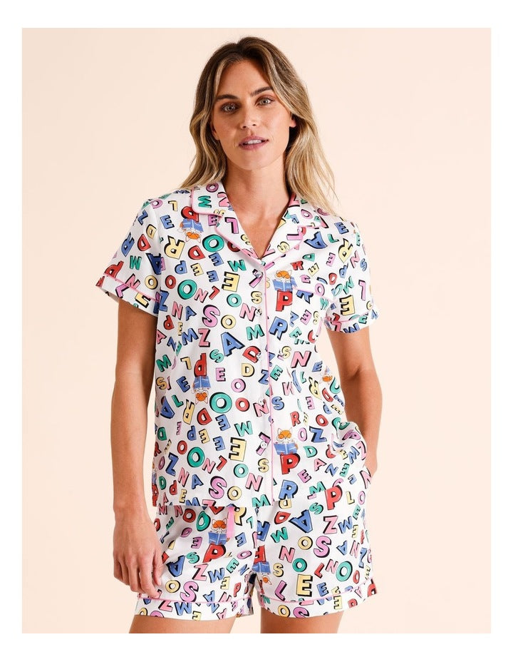 Short Sleeve PJ Set in Fox Letters