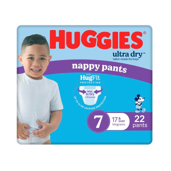 HUGGIES ULTRA DRY NAPPY PANTS BOY SIZE 7 17KG  22 PACK