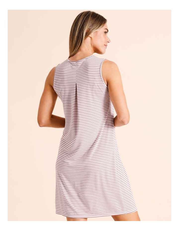 Snug PVE Sleeveless Nightie in Grape Stripe