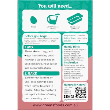 Green's Cake Mix Traditional Date Loaf 415g