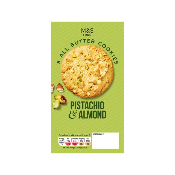 M&S 8 ALL BUTTER PISTACHIO AND ALMOND COOKIES 200G