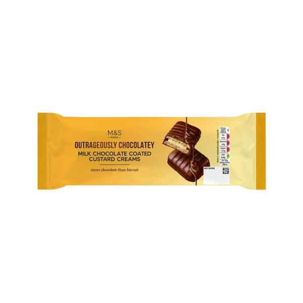 M&S OUTRAGEOUSLY CHOCOLATEY MILK CHOCOLATE COATED CUSTARD CREAM 191G