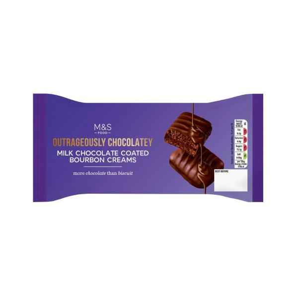 M&S OUTRAGEOUSLY CHOCOLATEY MILK CHOCOLATE COATED BOURBON CREAMS 191G