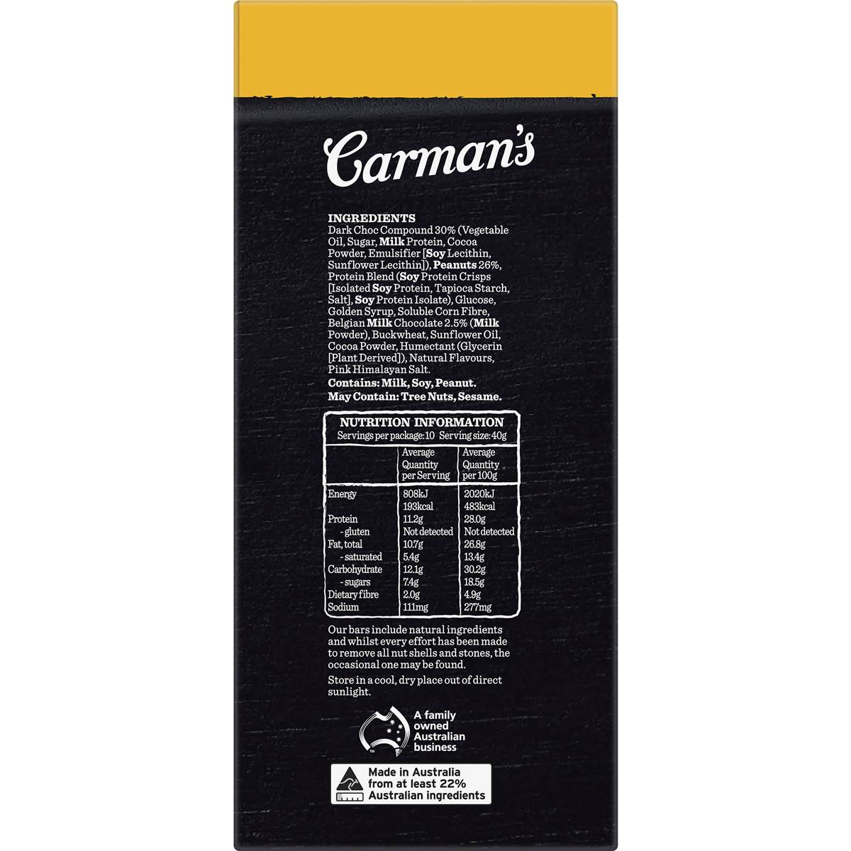 Carman's Protein Bars Double Dark Choc with Belgian Chocolate 10 pack