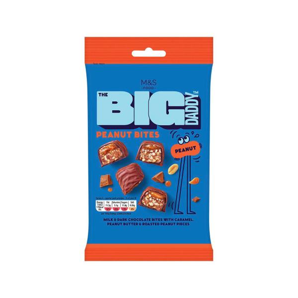 M&S CHOCOLATE COATED PEANUT BUTTER AND CARAMEL CHUNKIES 130G
