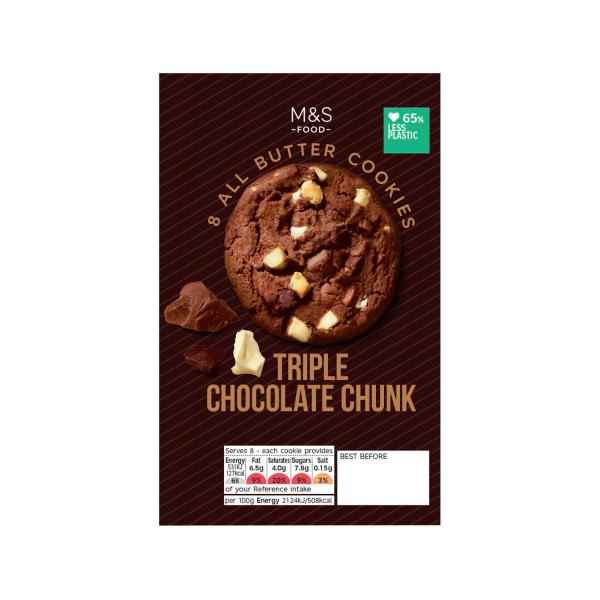 M&S ALL BUTTER TRIPLE BELGIAN CHOCOLATE CHUNK COOKIES 200G