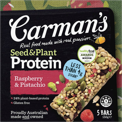 Carman's Protein Bars Seed & Plant, Raspberry & Pistachio 5 pack