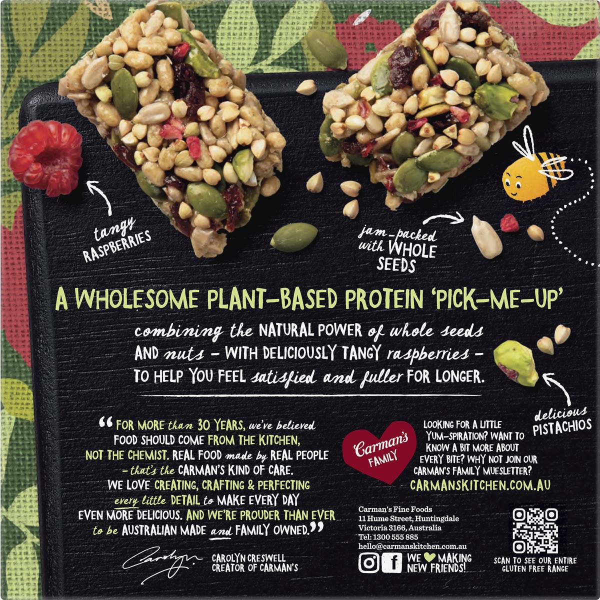 Carman's Protein Bars Seed & Plant, Raspberry & Pistachio 5 pack