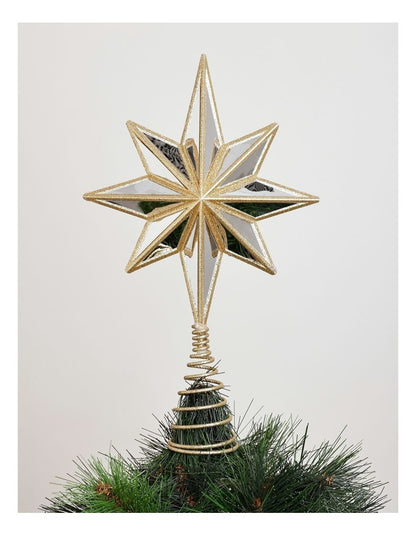 Heirloom Christmas Plastic Mirrored Decagram Guiding Star Tree Topper 31cm in Gold
