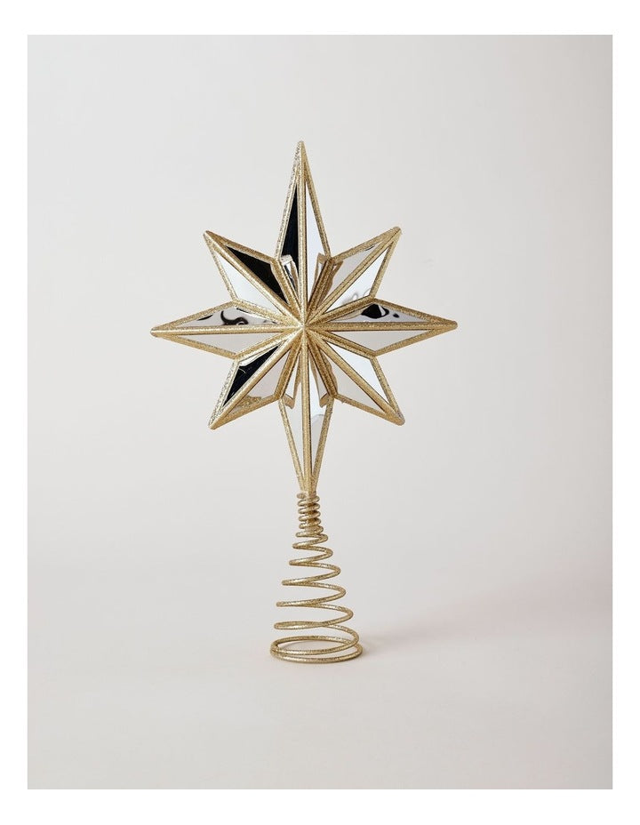 Heirloom Christmas Plastic Mirrored Decagram Guiding Star Tree Topper 31cm in Gold