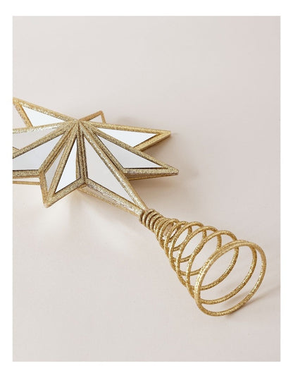 Heirloom Christmas Plastic Mirrored Decagram Guiding Star Tree Topper 31cm in Gold