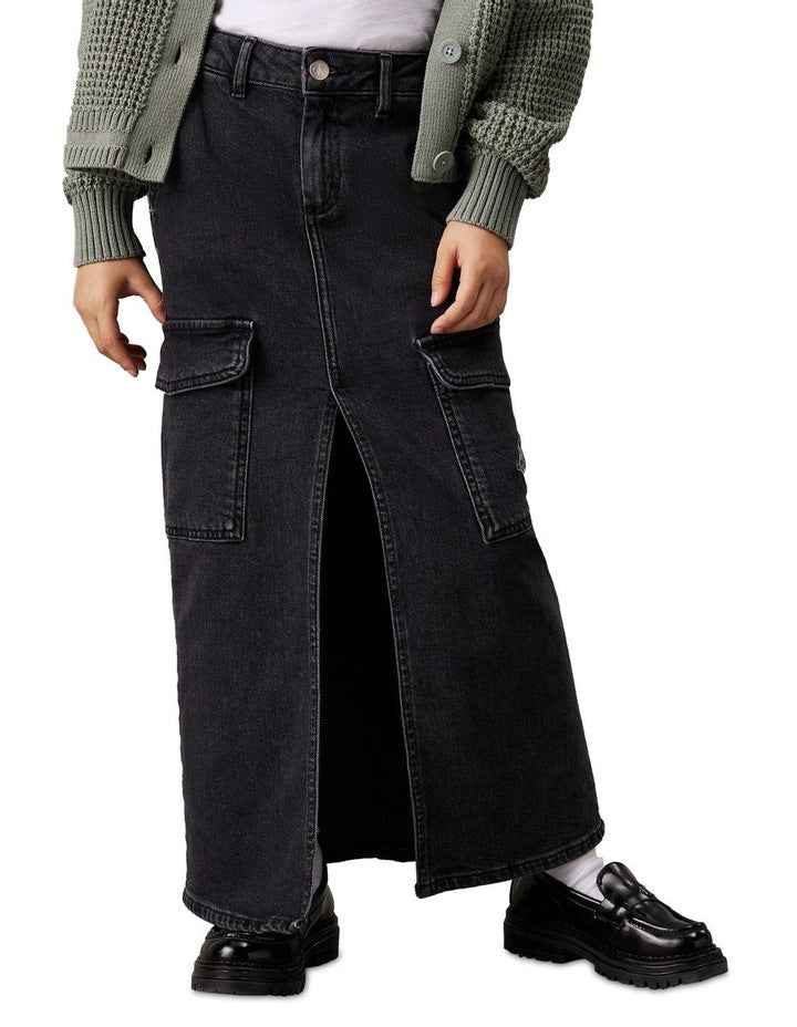 GIRLS 8-16 Denim Maxi Skirt in Black