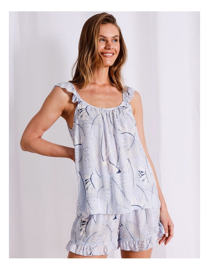 Serene Viscose Cami Boxer Set in Foliage Print