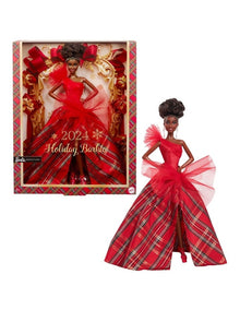 2024 Holiday Fashion Doll, Brown Hair with Plaid Gown