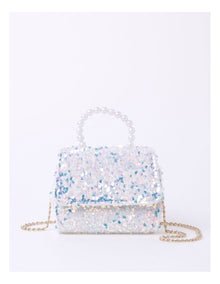 Pearl Handle Sequin Bag in White