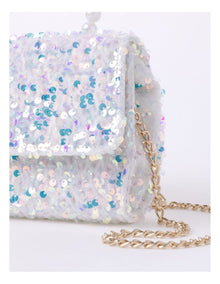 Pearl Handle Sequin Bag in White