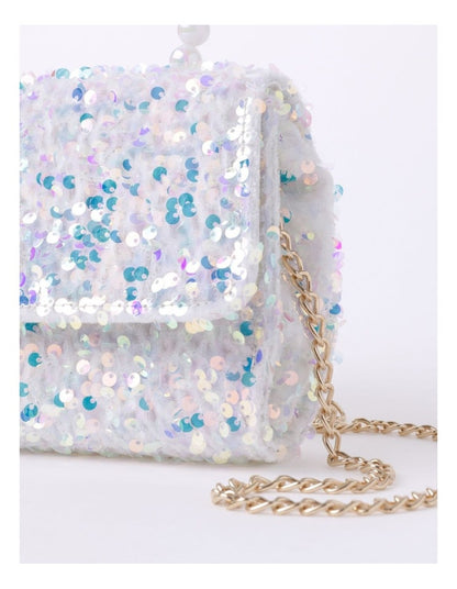 Pearl Handle Sequin Bag in White