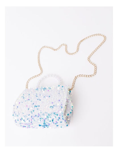 Pearl Handle Sequin Bag in White