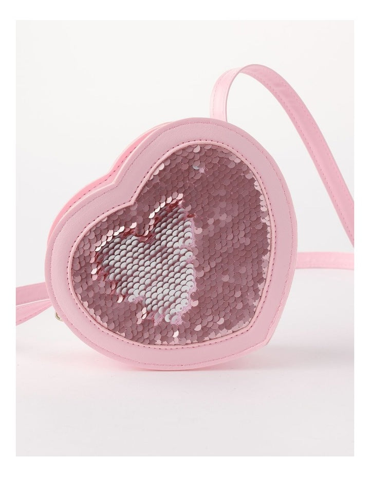 Heart Flip Sequin Crossbody Bag in Pink