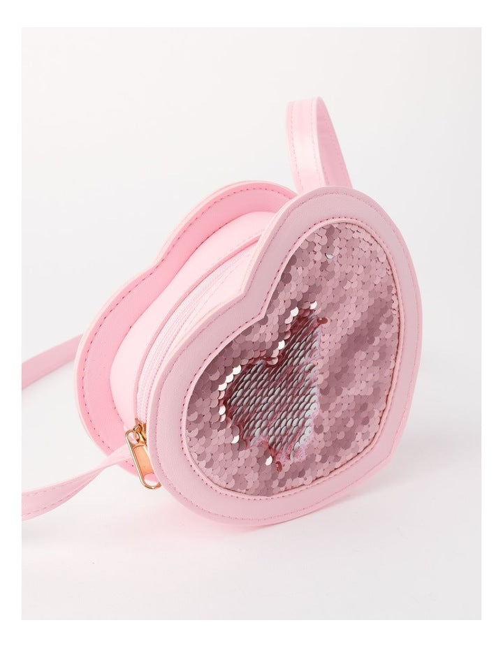 Heart Flip Sequin Crossbody Bag in Pink