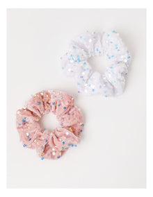 2 Pack Metallic Sequin Scrunchies in Multi