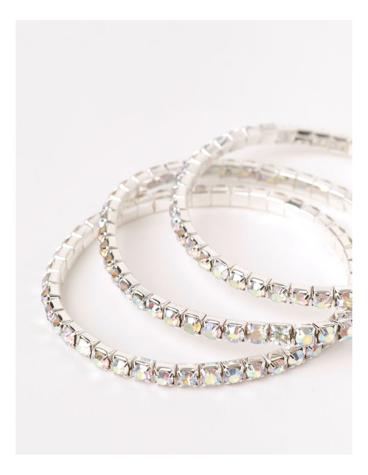 Diamante Stretch Tennis Bracelet Stack in Silver