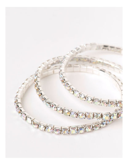 Diamante Stretch Tennis Bracelet Stack in Silver