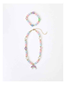 Beaded Bracelet & Necklace Set in Rainbow