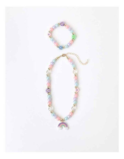 Beaded Bracelet & Necklace Set in Rainbow