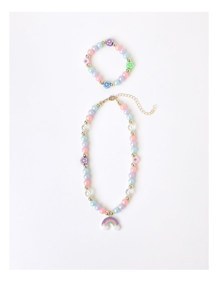 Beaded Bracelet & Necklace Set in Rainbow