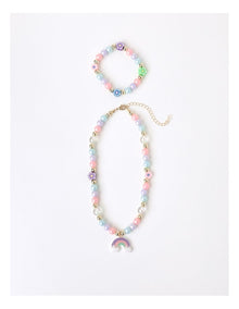 Beaded Bracelet & Necklace Set in Rainbow