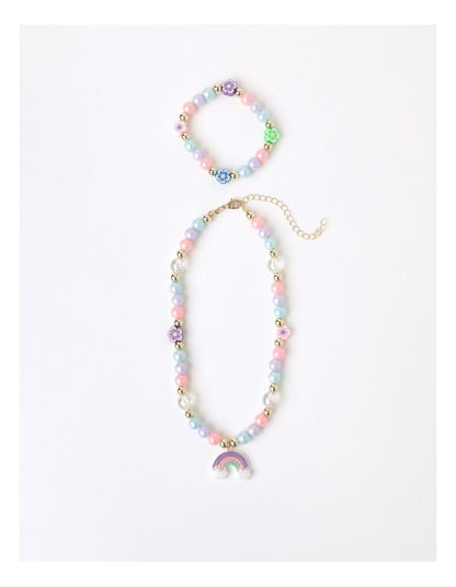 Beaded Bracelet & Necklace Set in Rainbow