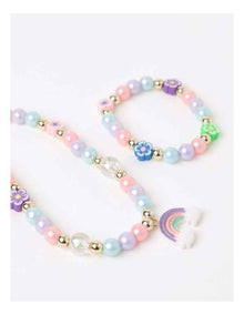 Beaded Bracelet & Necklace Set in Rainbow