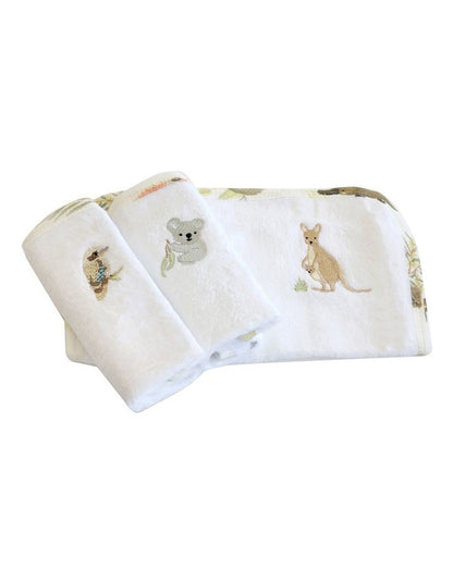 Aussie Animals Wash Cloths 3 Pack in White