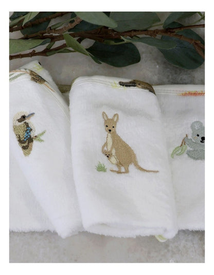 Aussie Animals Wash Cloths 3 Pack in White