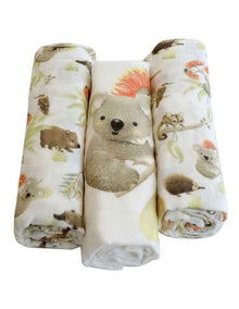 Aussie Animals Muslin Wraps 3 Pack in Oatmeal