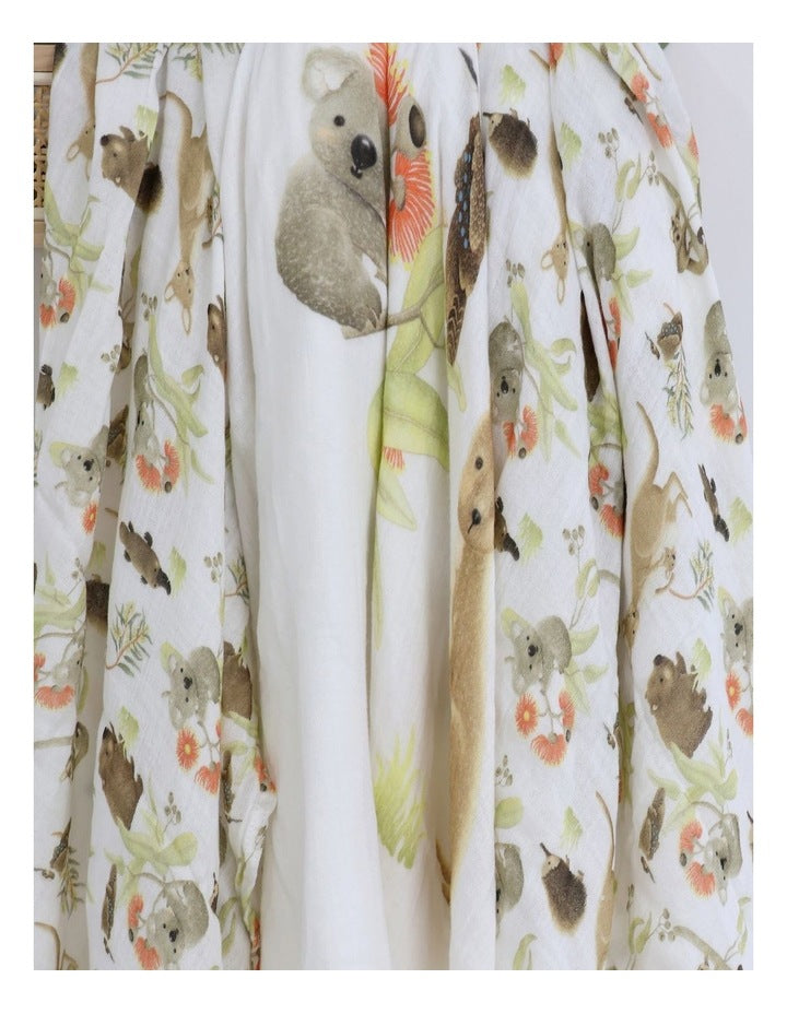 Aussie Animals Muslin Wraps 3 Pack in Oatmeal