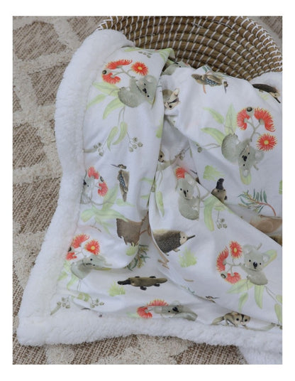 Aussie Animals Cuddle Blanket in White