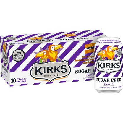Kirks Sugar Free Pasito Soft Cans 375mL x 10 pack