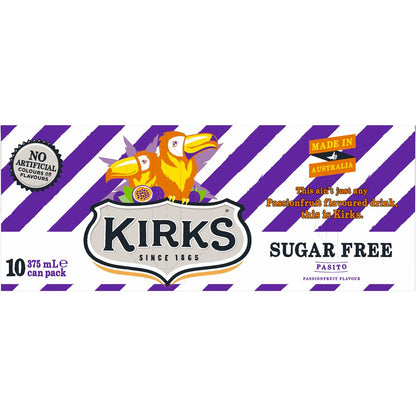 Kirks Sugar Free Pasito Soft Cans 375mL x 10 pack