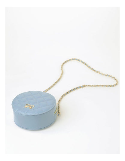 Round Quilted PU Crossbody Bag in Blue