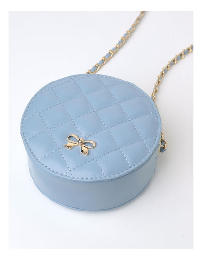 Round Quilted PU Crossbody Bag in Blue