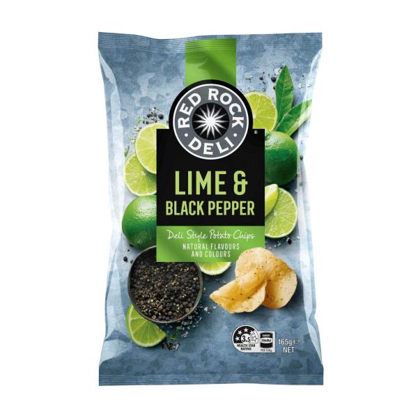 RED ROCK DELI POTATO CHIPS:LIME & PEPPER:.:165 GRAM