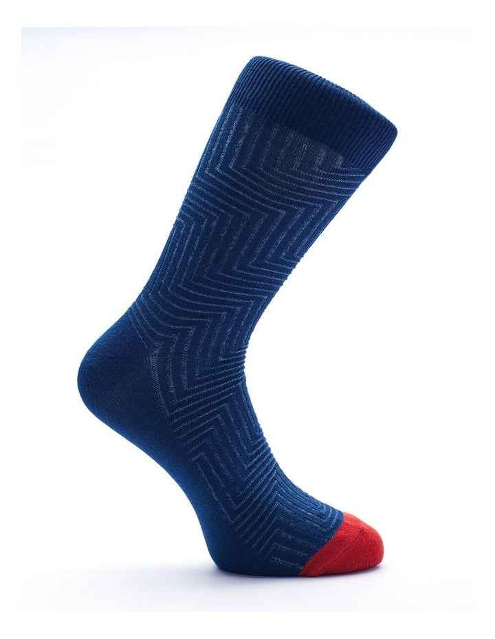 1 Pair Textured Maze Cotton Crew Men's Socks in Navy