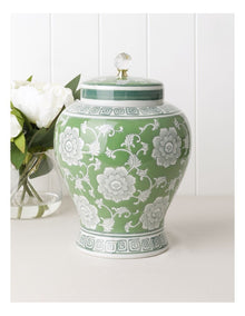 Hand Painted Ginger Jar 32cm in Green