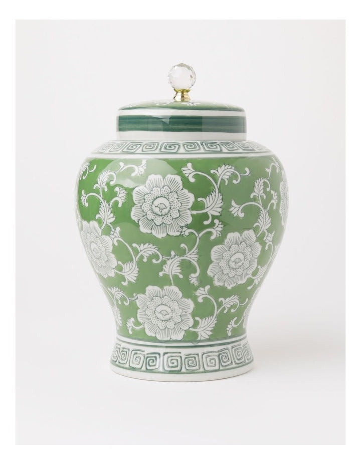Hand Painted Ginger Jar 32cm in Green